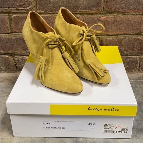 Bettye Muller Mustard Roxy Suede Nettario Heeled Bootie - Picture 9 of 9